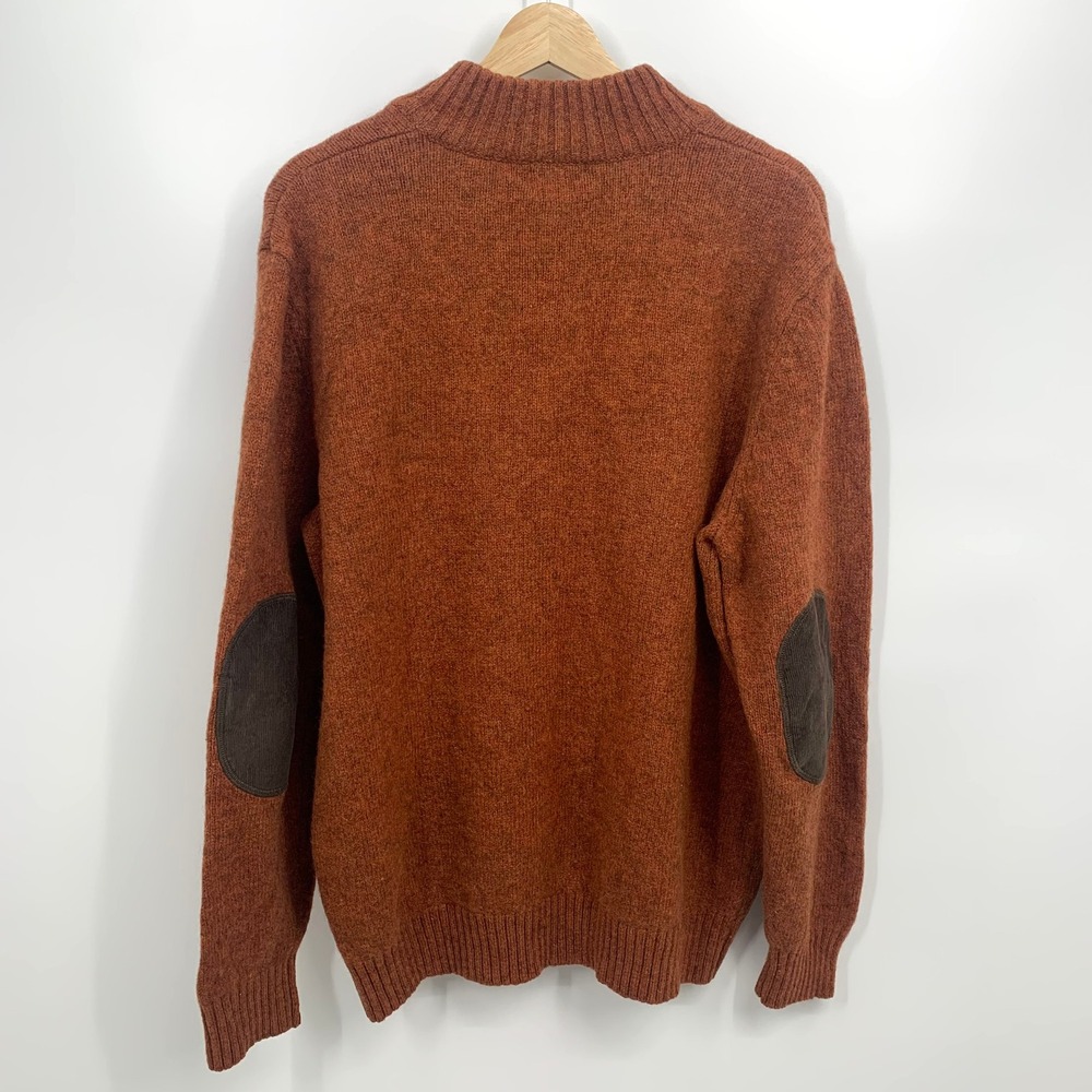 LL Bean Shetland Wool Quarter Zip Mens XL Orange Excellent Elbow Patches 285327 - Picture 4 of 8